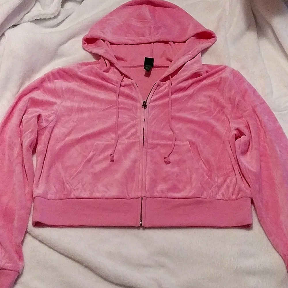 Beautiful Pink Long Sleeved Hoodie Tracksuit Velour Sweatshirt Top